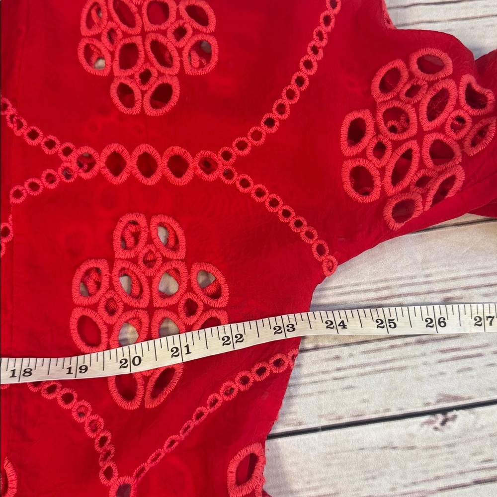 JOHNNY WAS XANTHOS RAE BLOUSE Embroidered Frilly Eyelet Red Sz Medium - Picture 11 of 13